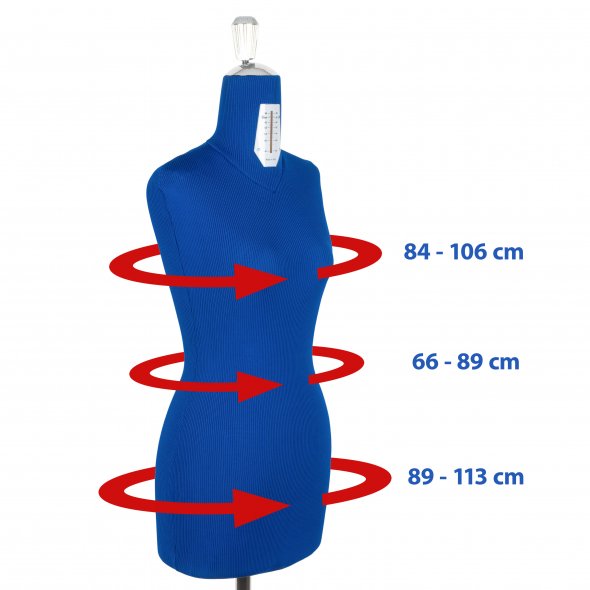 Fabma Schneiderpuppe/Schneiderbüste SMART / mit Sockel (weiblich / Größe 36 - 48 / blau / verstellbar)