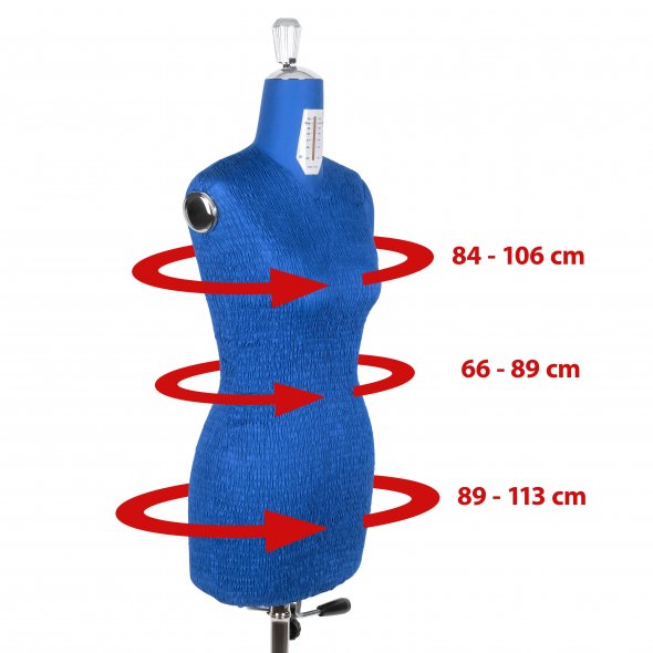 Fabma Schneiderpuppe/Schneiderbüste / Arm links / mit Rollen (weiblich / Größe 36 - 48 / blau / verstellbar)
