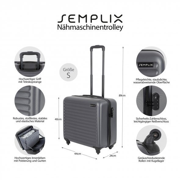 Semplix Nähmaschinentrolley (S / stahlgrau / Hartschale)