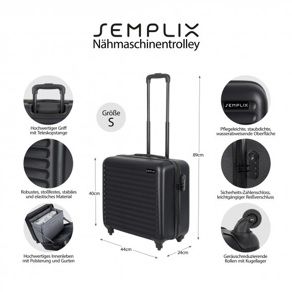 Semplix Nähmaschinentrolley (S / schwarz / Hartschale)