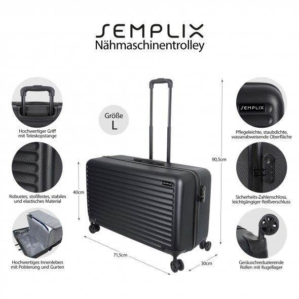 Semplix Nähmaschinentrolley (L / schwarz / Hartschale)