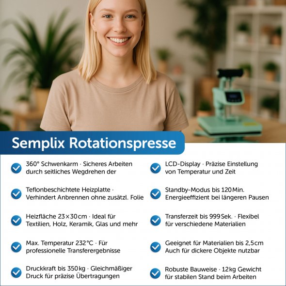 Semplix Rotationspresse (23 x 30 cm / Wärmetransferpresse)