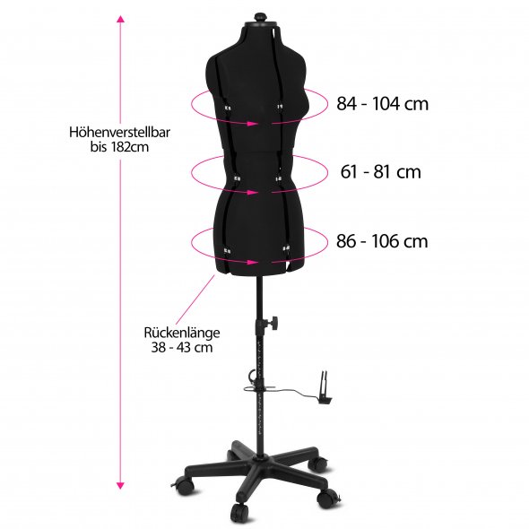 Schneiderpuppe/Schneiderbüste Supa Fit "S" mit Rollen (verstellbar / schwarz)