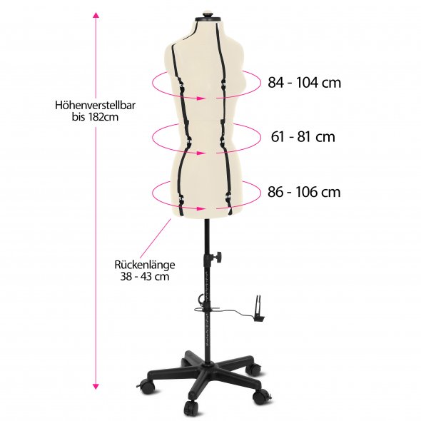 Schneiderpuppe/Schneiderbüste Supa Fit "S" mit Rollen (verstellbar / beige)
