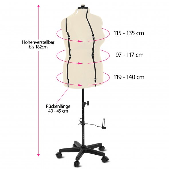 Schneiderpuppe/Schneiderbüste Supa Fit "L" mit Rollen (verstellbar / beige)