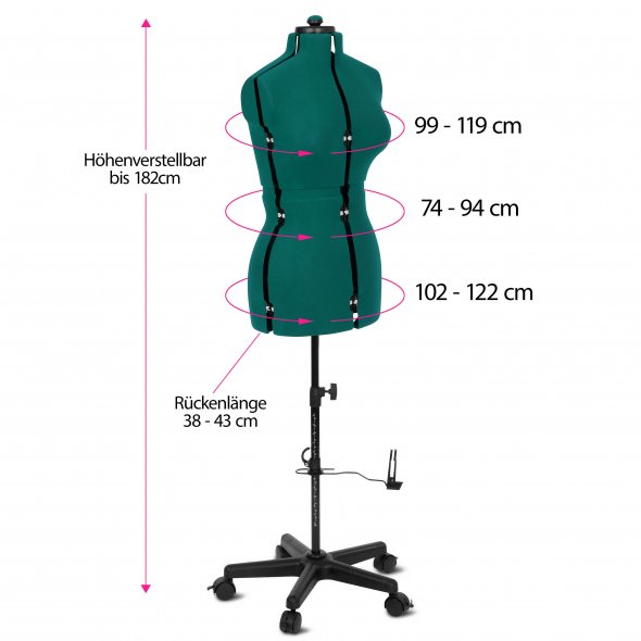 Schneiderpuppe/Schneiderbüste Supa Fit "M" mit Rollen (verstellbar / türkis)
