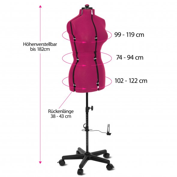 Schneiderpuppe/Schneiderbüste Supa Fit "M" mit Rollen (verstellbar / pink)