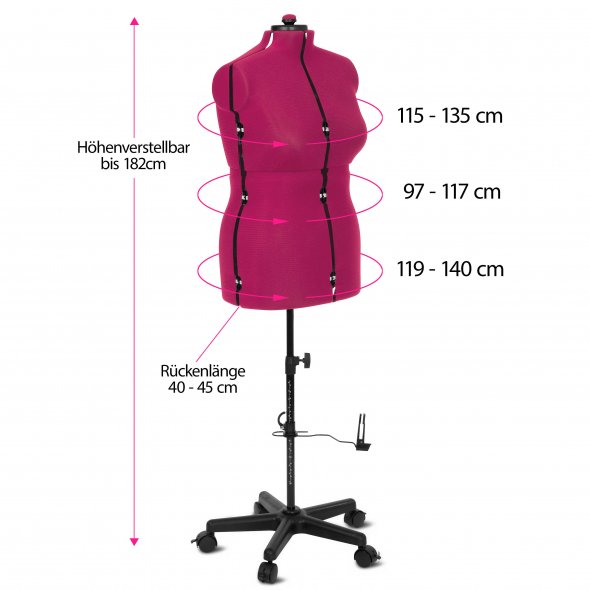 Schneiderpuppe/Schneiderbüste Supa Fit "L" mit Rollen (verstellbar / pink)