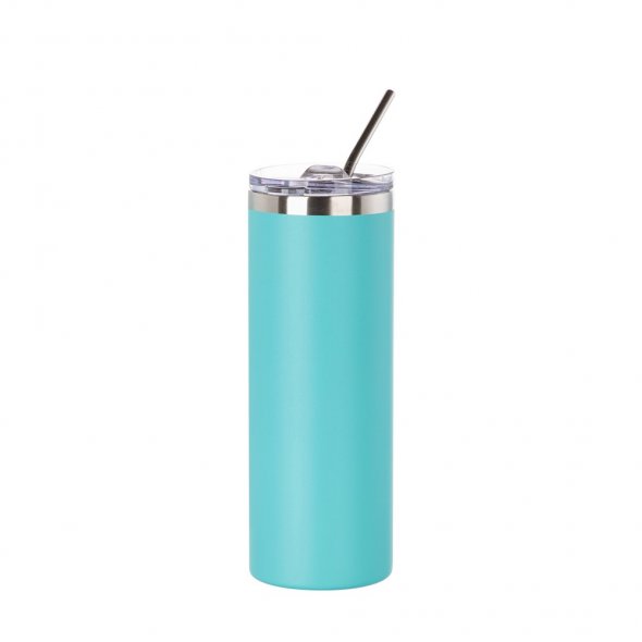 Thermo-Becher mit Schiebe-Deckel und Strohhalm (600 ml / farbig / für Sublimationsdrucke geeignet)