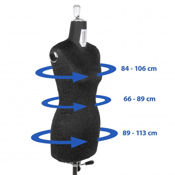 Fabma Schneiderpuppe/Schneiderbüste / Arm links und rechts / mit Rollen (weiblich / Größe 36 - 48 / schwarz / verstellbar)