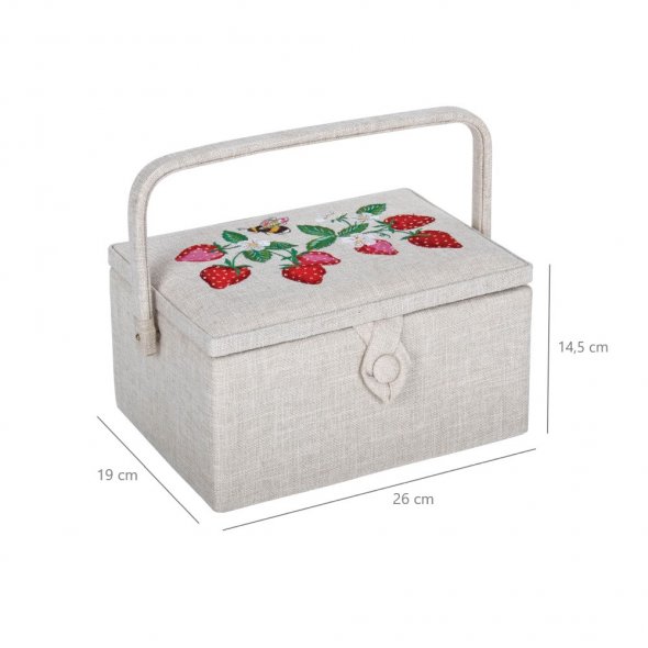 Nähkorb/Nähkästchen "Erdbeeren" (Größe M / L 26 x T 19 x H 14,5 cm / bestickt)