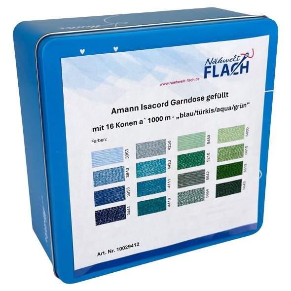 Amann Mettler Garndose Isacord (Farbe grün, blau, aqua, türkis / 1000 m / 16 Konen / Stickgarn)