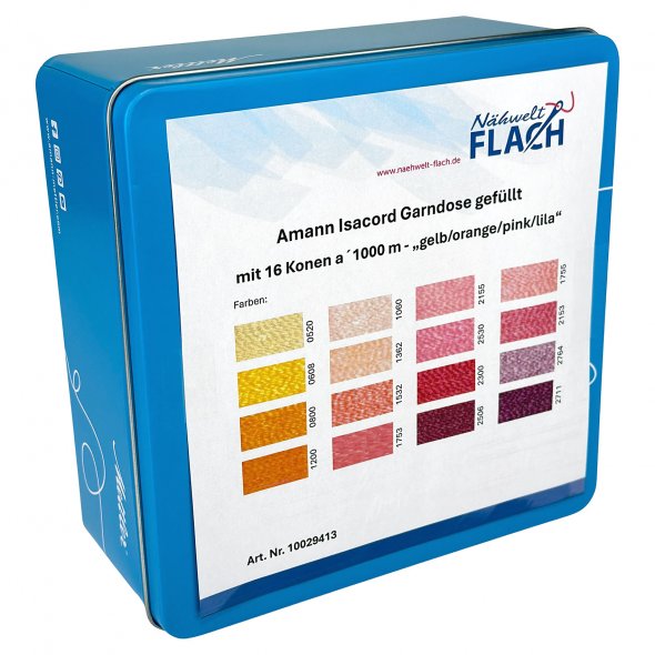 Amann Mettler Garndose Isacord (Farbe gelb, orange, pink, lila / 1000 m / 16 Konen / Stickgarn)