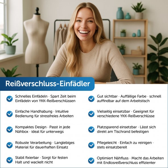 Nähwelt Flach Reißverschluss-Einfädler (rot-rosa / YKK-Reißverschlüsse)