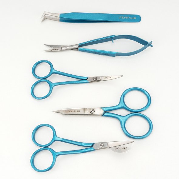 Semplix Scheren Set (blau-metallic / 5-teilig / mit Etui)