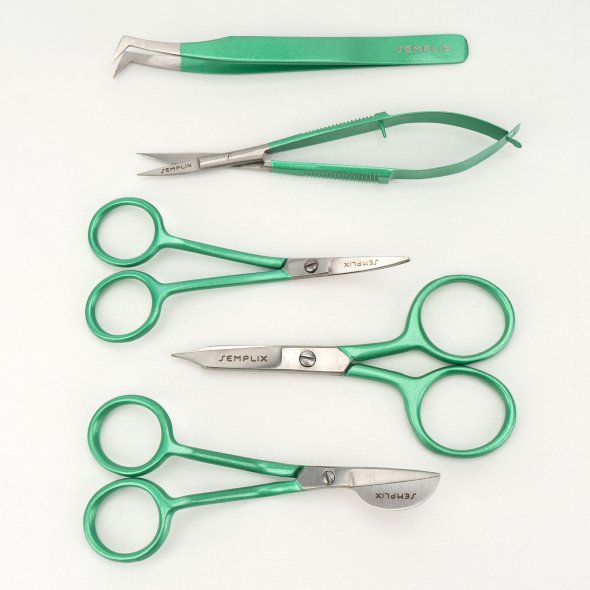 Semplix Scheren-Set (grün-metallic / 5-teilig / mit Etui)