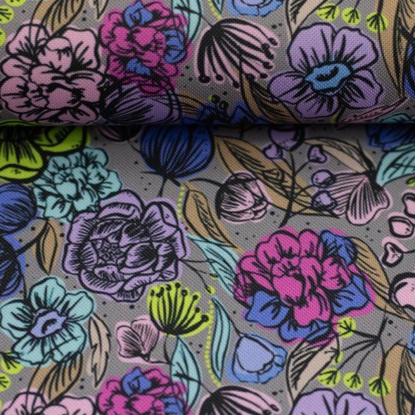 Oxfordgewebe/Oxfordstoff Floral by Cherry Picking 100183- Floral/grau grundig: 1,0m