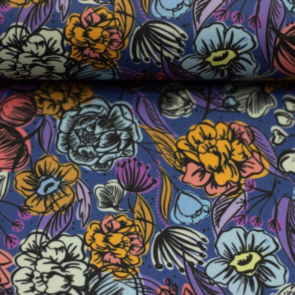 Oxfordgewebe/Oxfordstoff Floral by Cherry Picking 100256- Floral/blau grundig: 1,0m