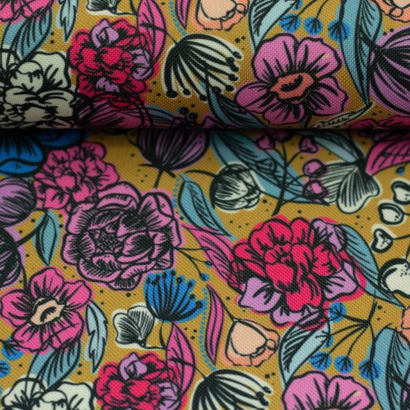 Oxfordgewebe/Oxfordstoff Floral by Cherry Picking 100314- Floral/ocker grundig: 1,0m