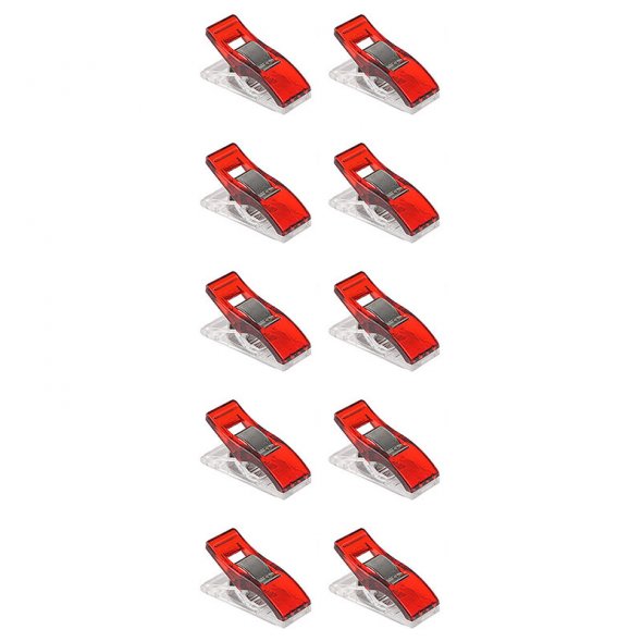 Clover Wonder Clips Quiltclips Stoffklammern, Nähklammern (25 x 10 mm/ rot/ 10 St.)