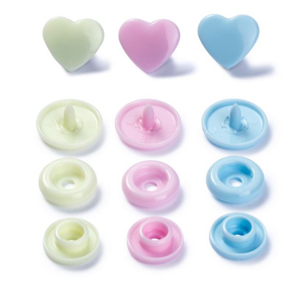 Prym Love Color Snaps Druckknöpfe Herzen (12,4 mm/ 30 St./ rosa/ grün/ hellblau)
