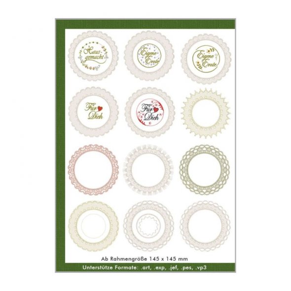 Windesign Stickmuster USB "Häubchen für`s Marmeladenglas" Lacetechnik (12 Designs)