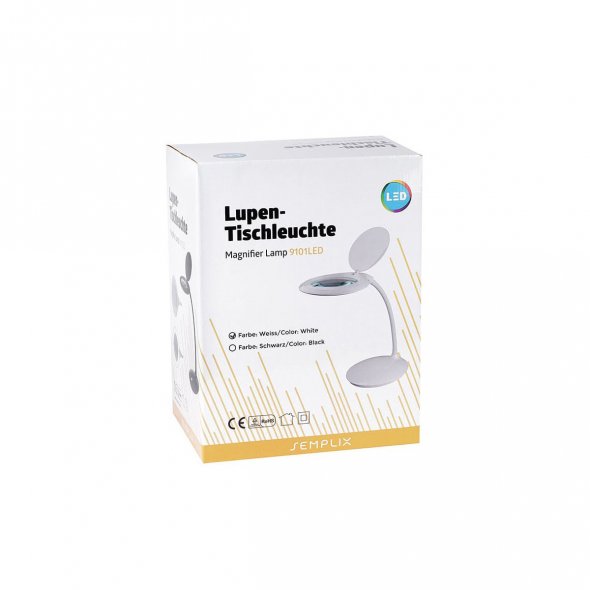 Semplix LED Lupen-Tischlampe weiß (Linse 127 mm/ dimmbar/ Tischstandfuß)