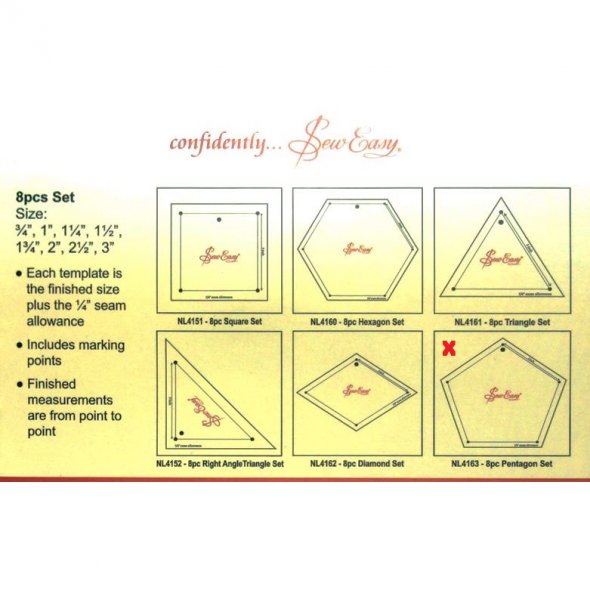 Sew Easy Schablonen Acryl-Vorlagenset Mini Fünfecke (Pentagons/8 St.)