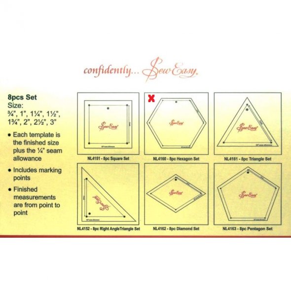 Sew Easy Schablonen Acryl-Vorlagenset Mini Sechsecke (Hexagons/8 St.)