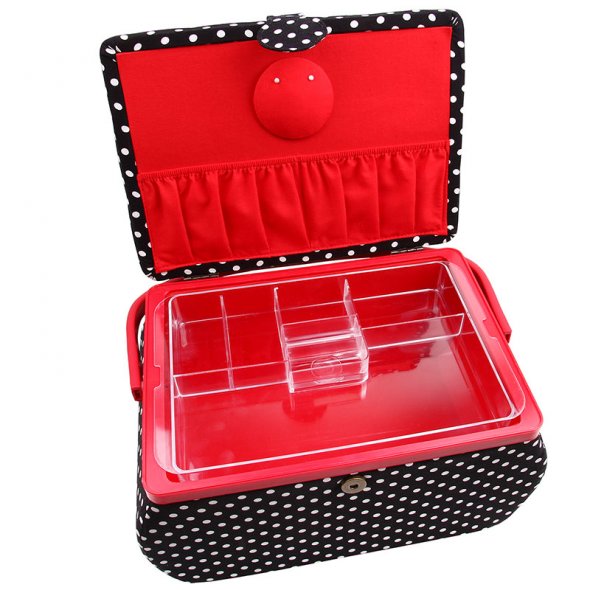 Prym Nähkorb Polka Dots L (schwarz/ weiß)