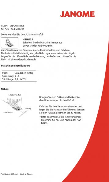 Janome Schattennahtfuß (MC6600/ MC7700)