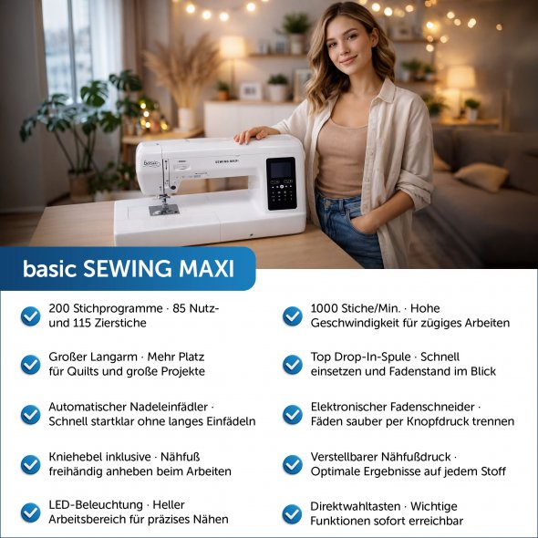 Nähwelt Flach Basic Sewing Maxi - Computer Langarm Nähmaschine