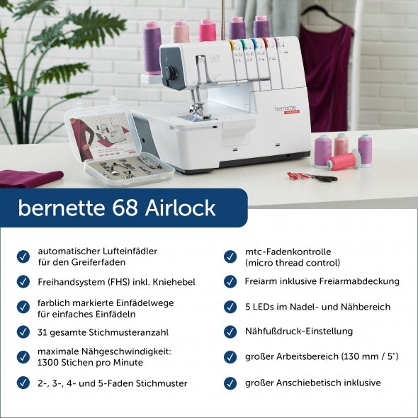 Bernette 68 Airlock Overlock-/Coverstich-Combo mit Lufteinfädelung