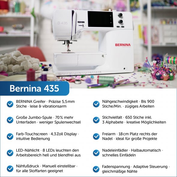 Bernina 435 Computer Nähmaschine mit Vollschaftfüßchen