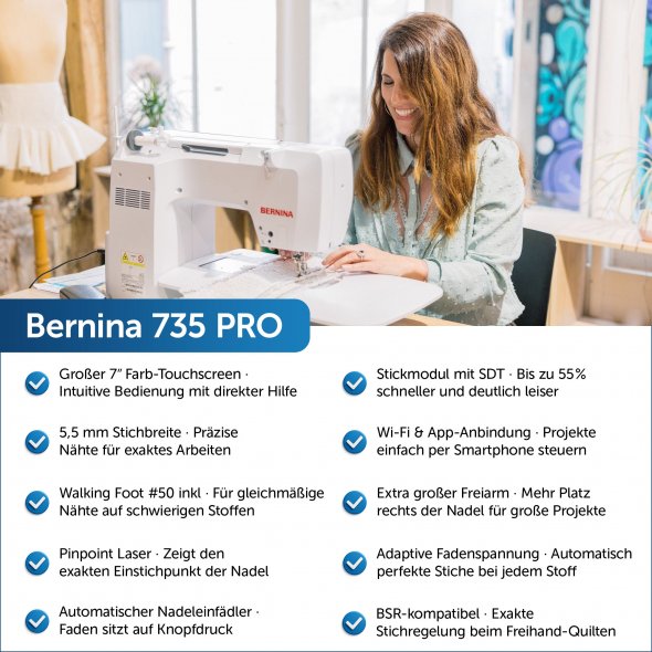 Bernina 735 PRO Näh- und Stickmaschine (5,5 mm) mit Stickmodul