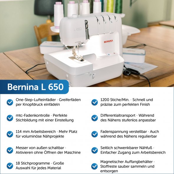 Bernina L650 4-Faden Overlock mit gratis Einweisungsvideo.