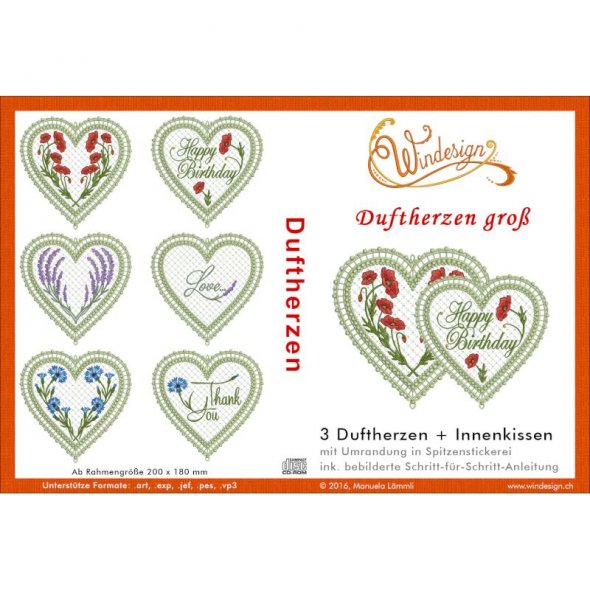 Windesign Stickmuster USB Duftherzen in Lacetechnik (groß)