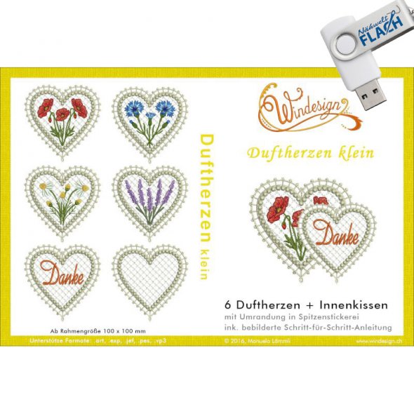Windesign Stickmuster USB Duftherzen in Lacetechnik (klein)