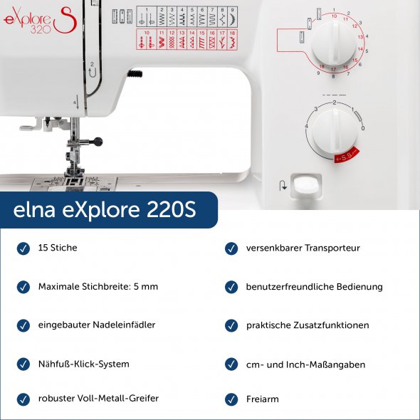 Elna eXplore 220S mechanische Nähmaschine (rot)