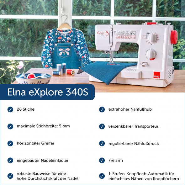 Elna eXplore 340S mechanische Nähmaschine (rot)