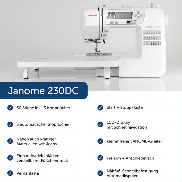 Janome 230 DC Computer Nähmaschine inkl. Anschiebetisch