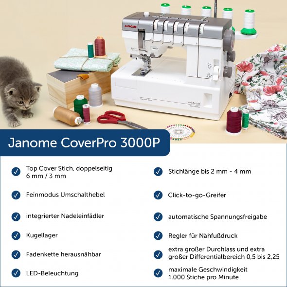 Janome CoverPro 3000P Top & Bottom - 3 Nadel Covermaschine