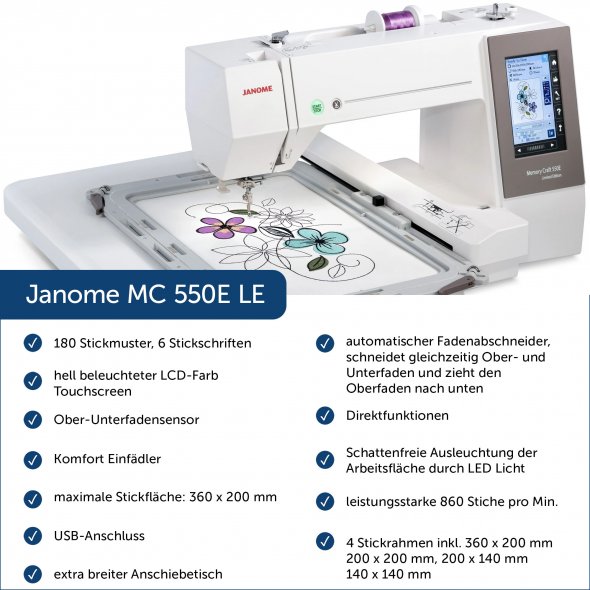 Janome MC 550E LE Stickmaschine inkl. Artistic Digitizer Junior