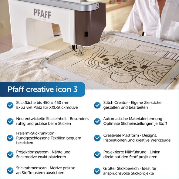 Pfaff creative icon™ 3 Näh- und Stickmaschine - mit Stickmodul und gratis Coverlock (Wert 2699)