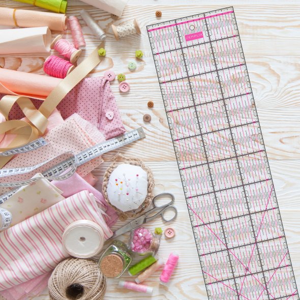 Semplix Patchwork-Quiltlineal (60 x 15 cm/ 2,5 mm dick/ pink)