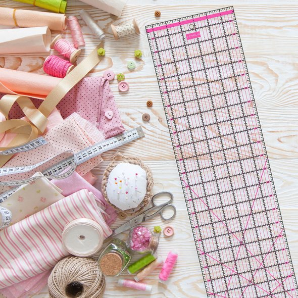 Semplix Patchwork-Quiltlineal (24" x 6,5"/ 2,5 mm dick/ pink)