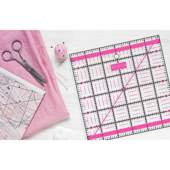 Semplix Patchwork-Quiltlineal (6" x 6"/ 2,5 mm dick/ pink)