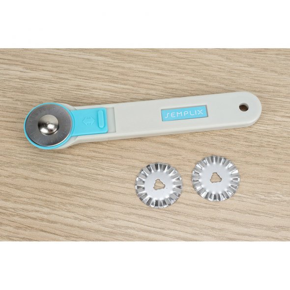 Semplix Rollschneider Mini 3 Klingen (28 mm/ gerade - Zacken - Wellen/  blau)