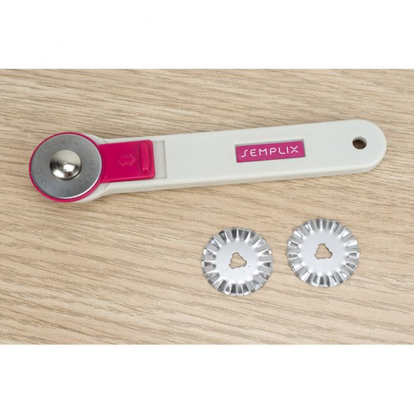 Semplix Rollschneider Mini 3 Klingen (28 mm/ gerade - Zacken - Wellen/ pink)