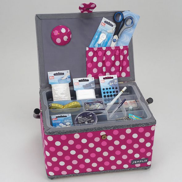 Semplix Nähkorb L Polka Dots beere/ rosa/ inkl. Prym Nähsortiment